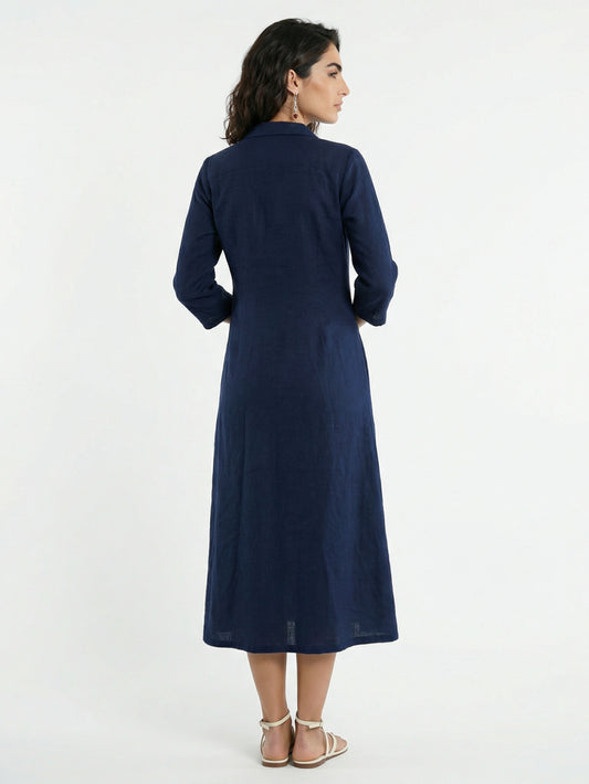 Indigo Cherry Linen Dress
