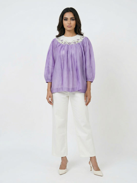 Lilac Bloom Gathered Top