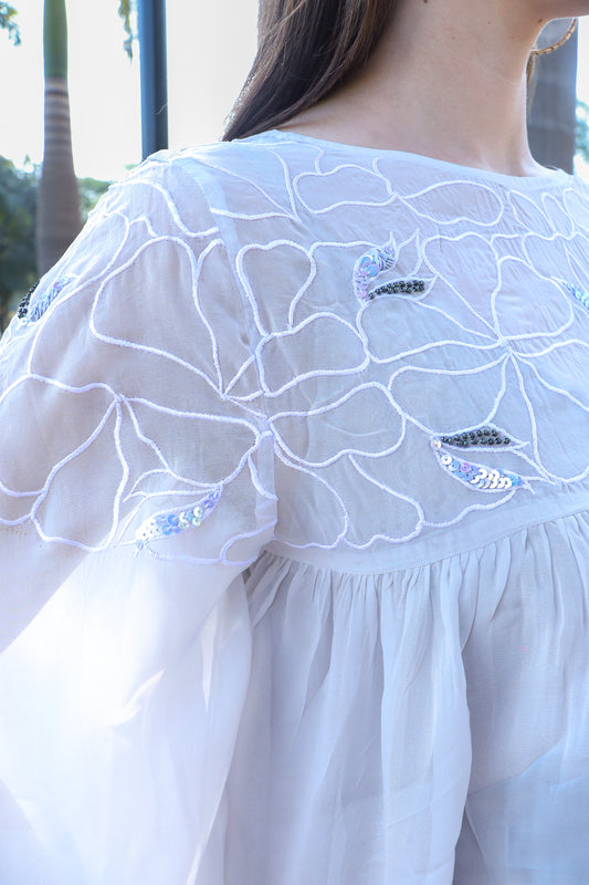 Smokey Whisper Embroidered Flowing Top