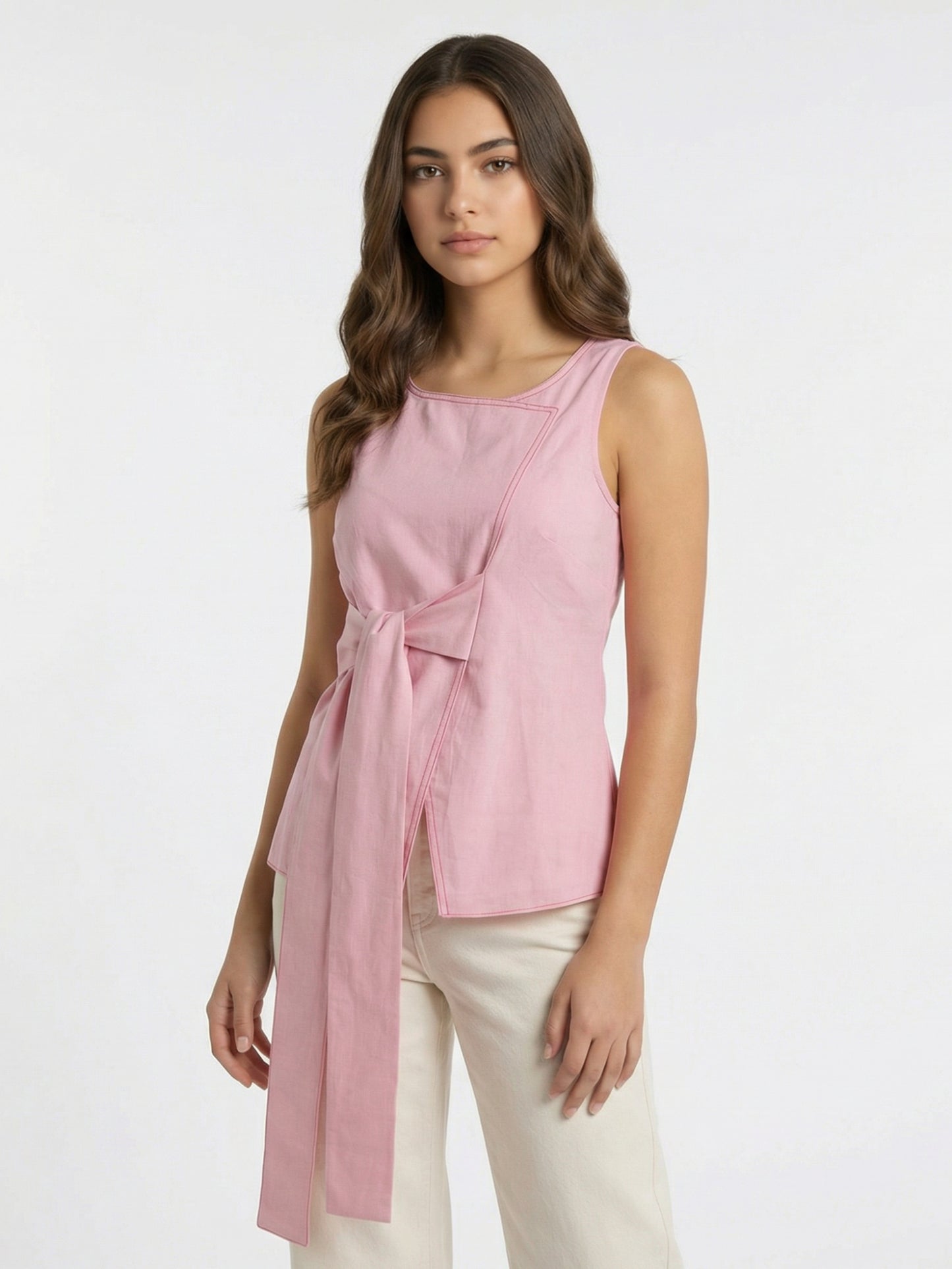 Blush Wrap Tie Cotton Top