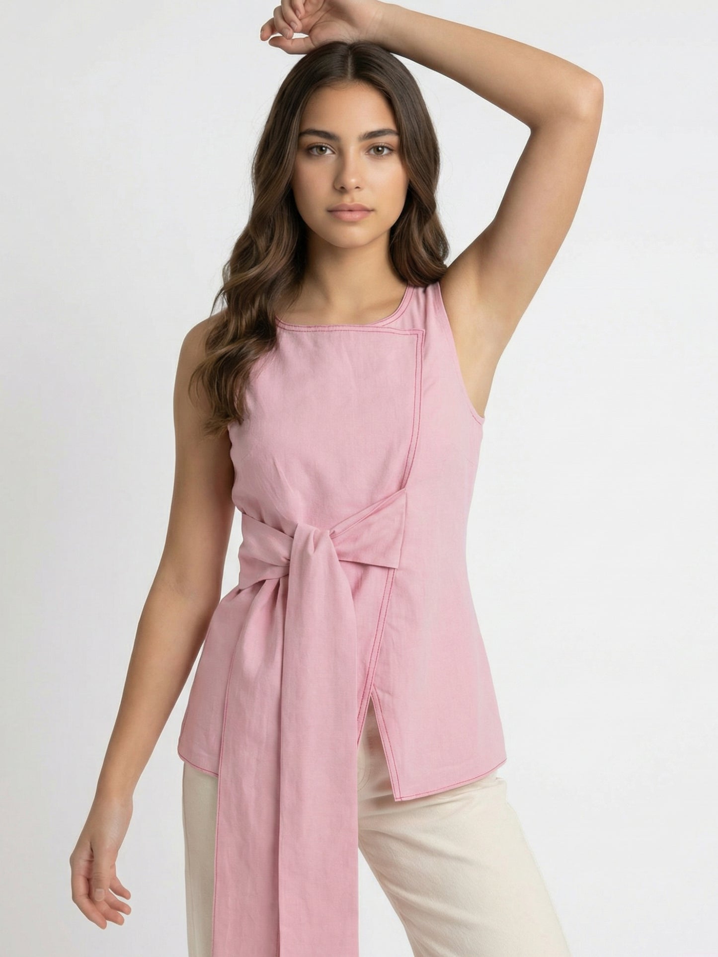 Blush Wrap Tie Cotton Top