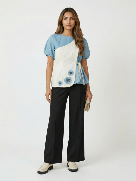 Blue Bloom Wrap Top