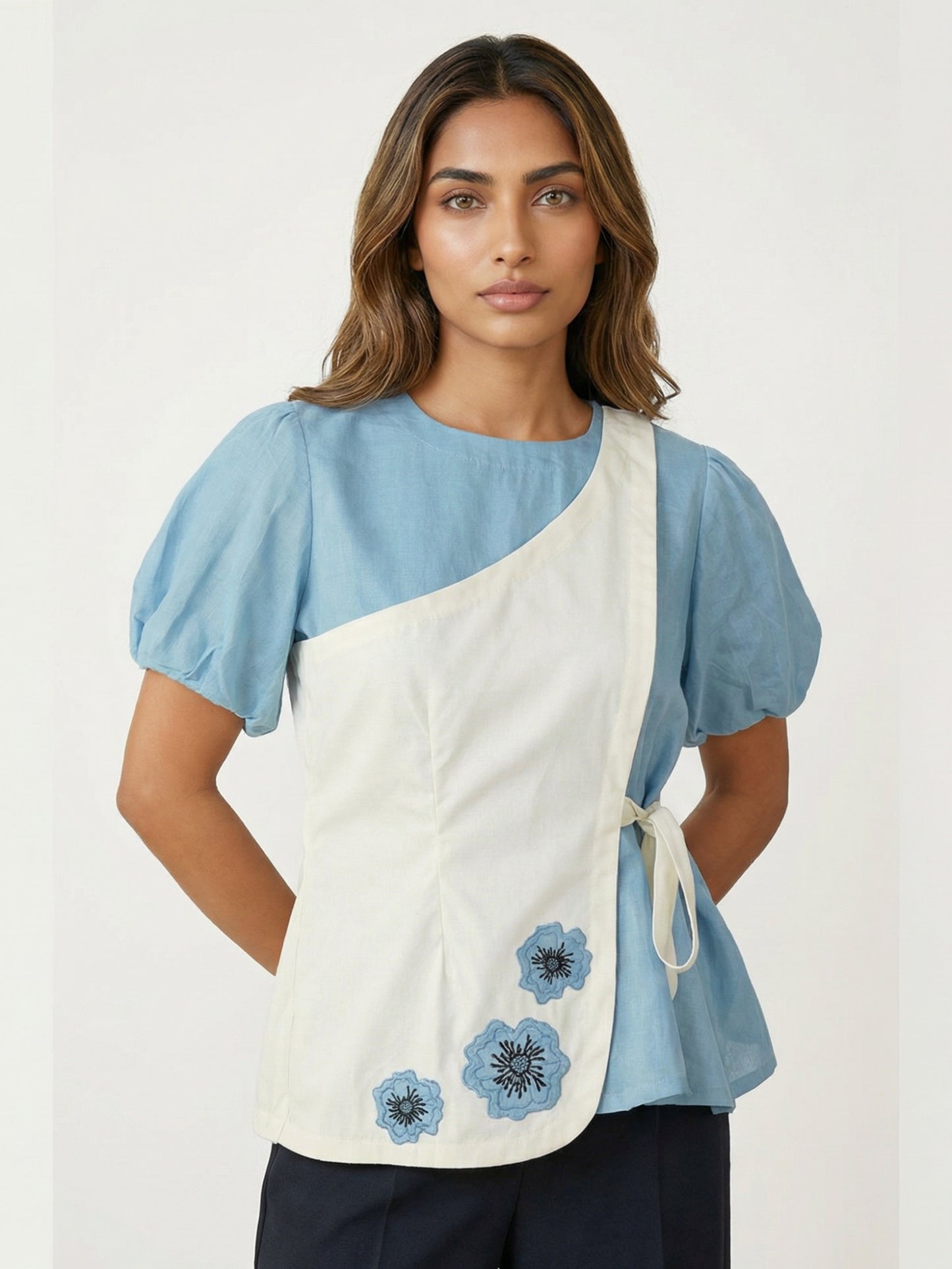Blue Bloom Wrap Top