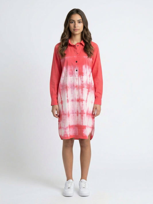 Coral Blush Tie-Dye Shirt Dress