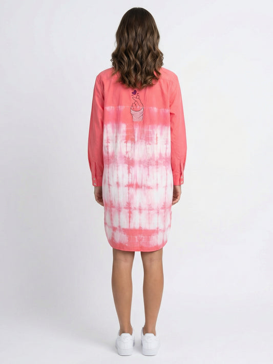 Coral Blush Tie-Dye Shirt Dress