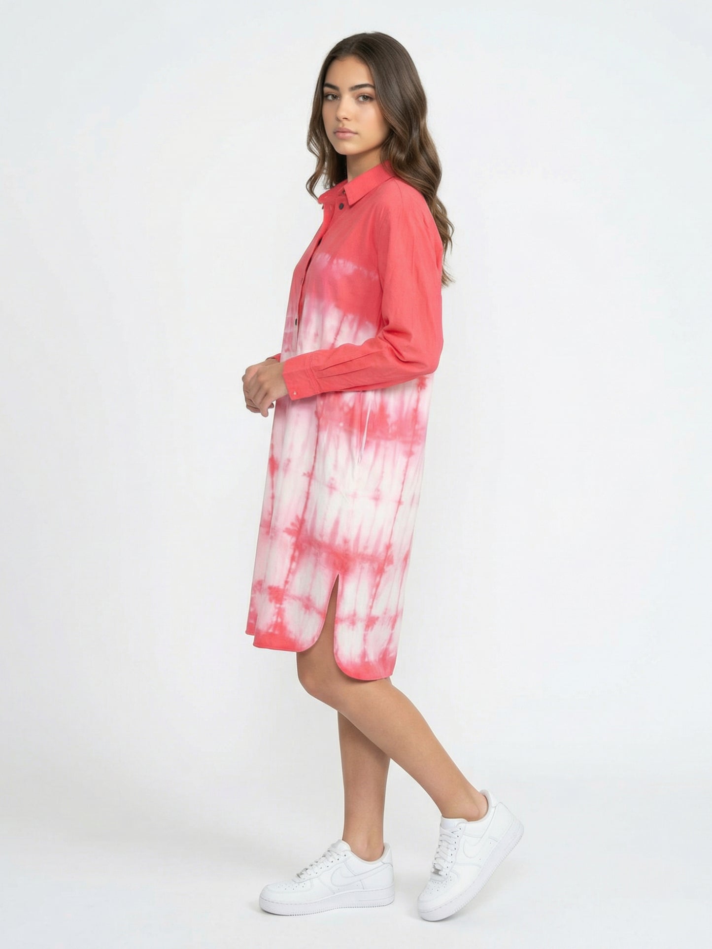 Coral Blush Tie-Dye Shirt Dress