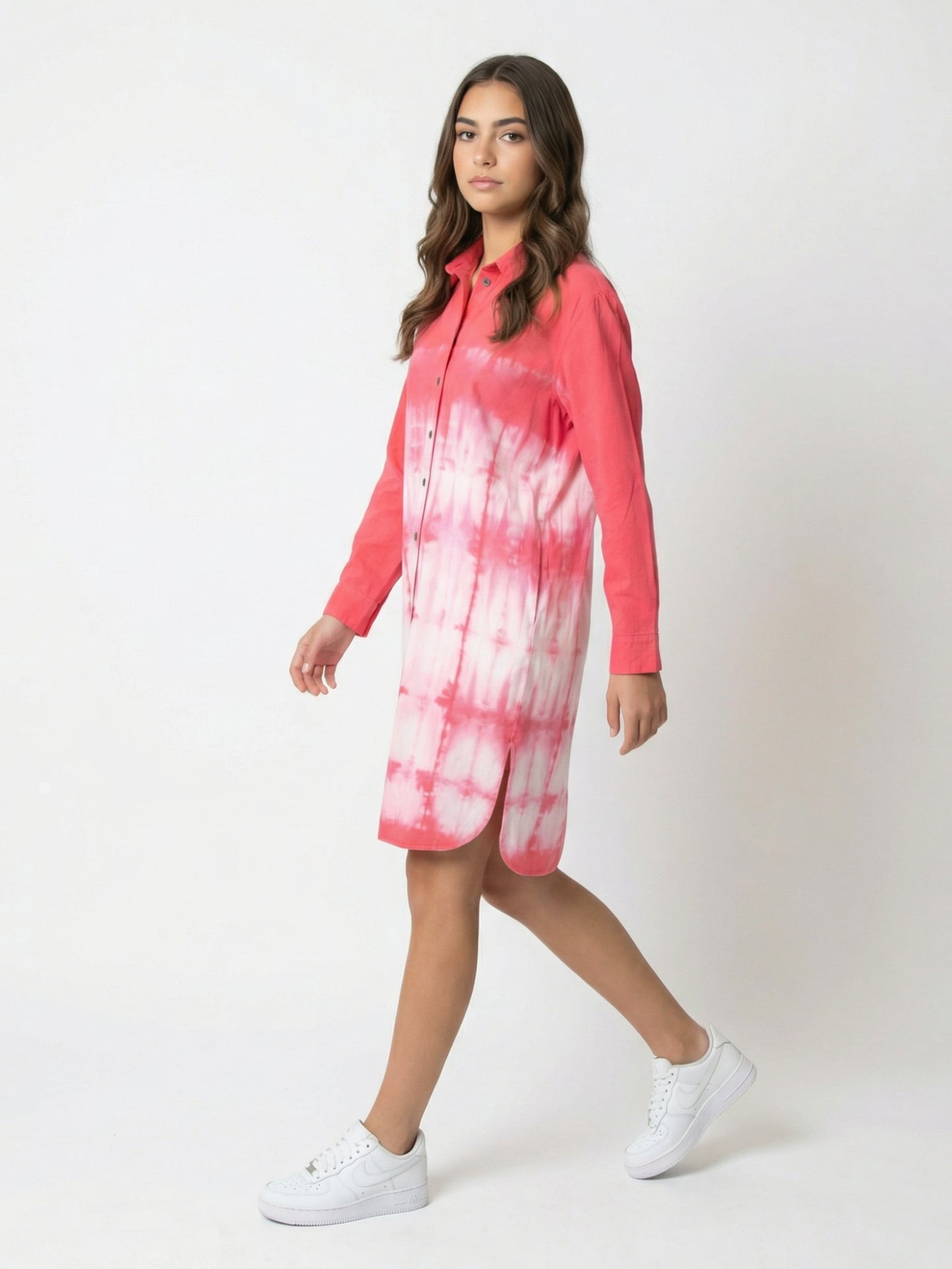 Coral Blush Tie-Dye Shirt Dress