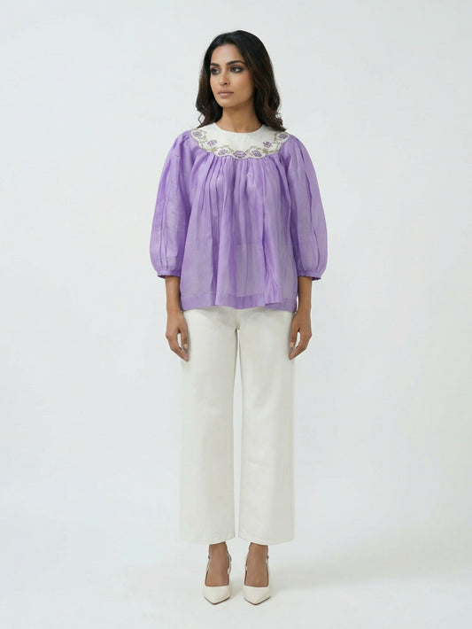 Lilac Bloom Gathered Top