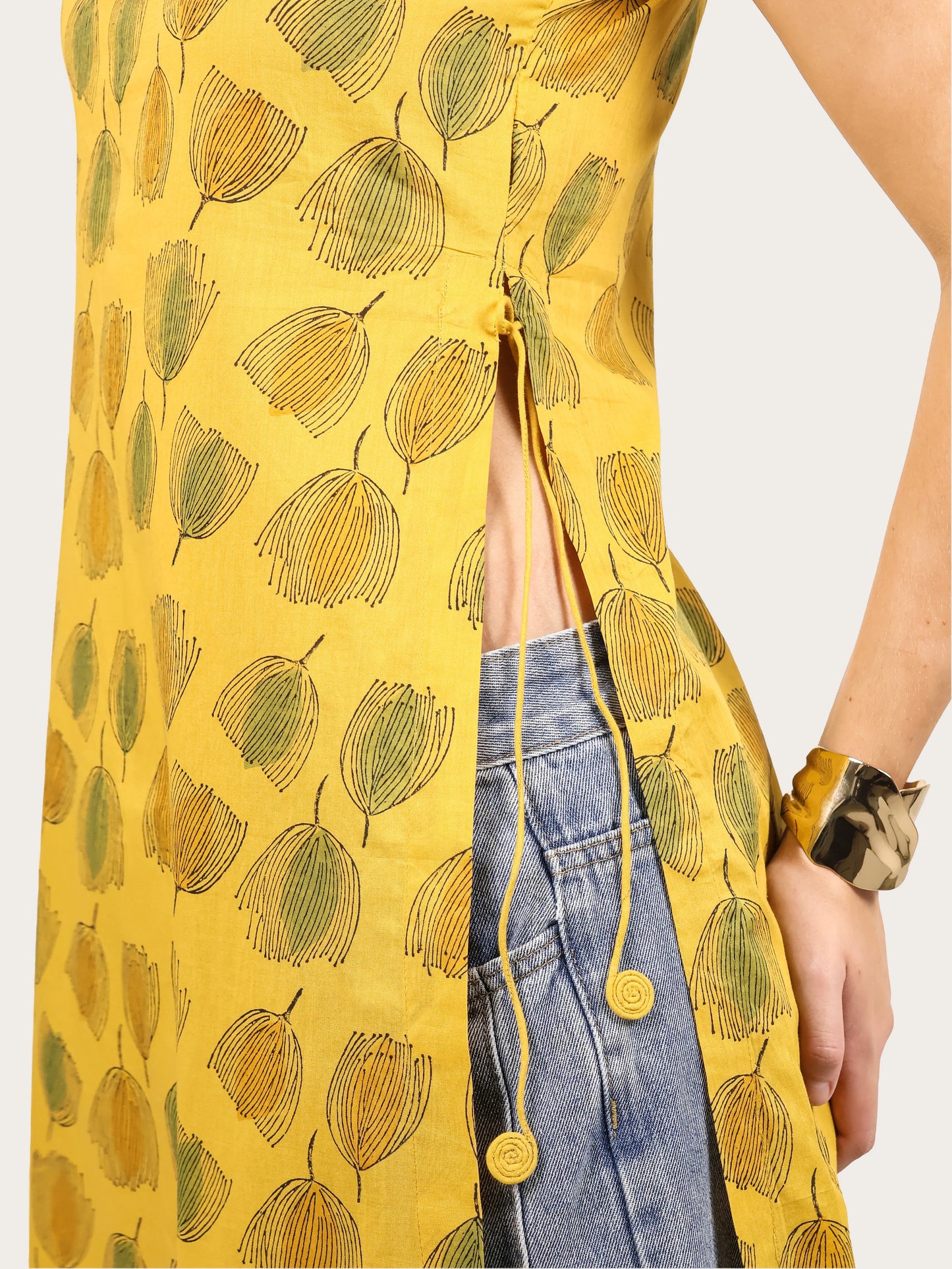 Meadow Bloom Cotton Halter Kurta- Yellow
