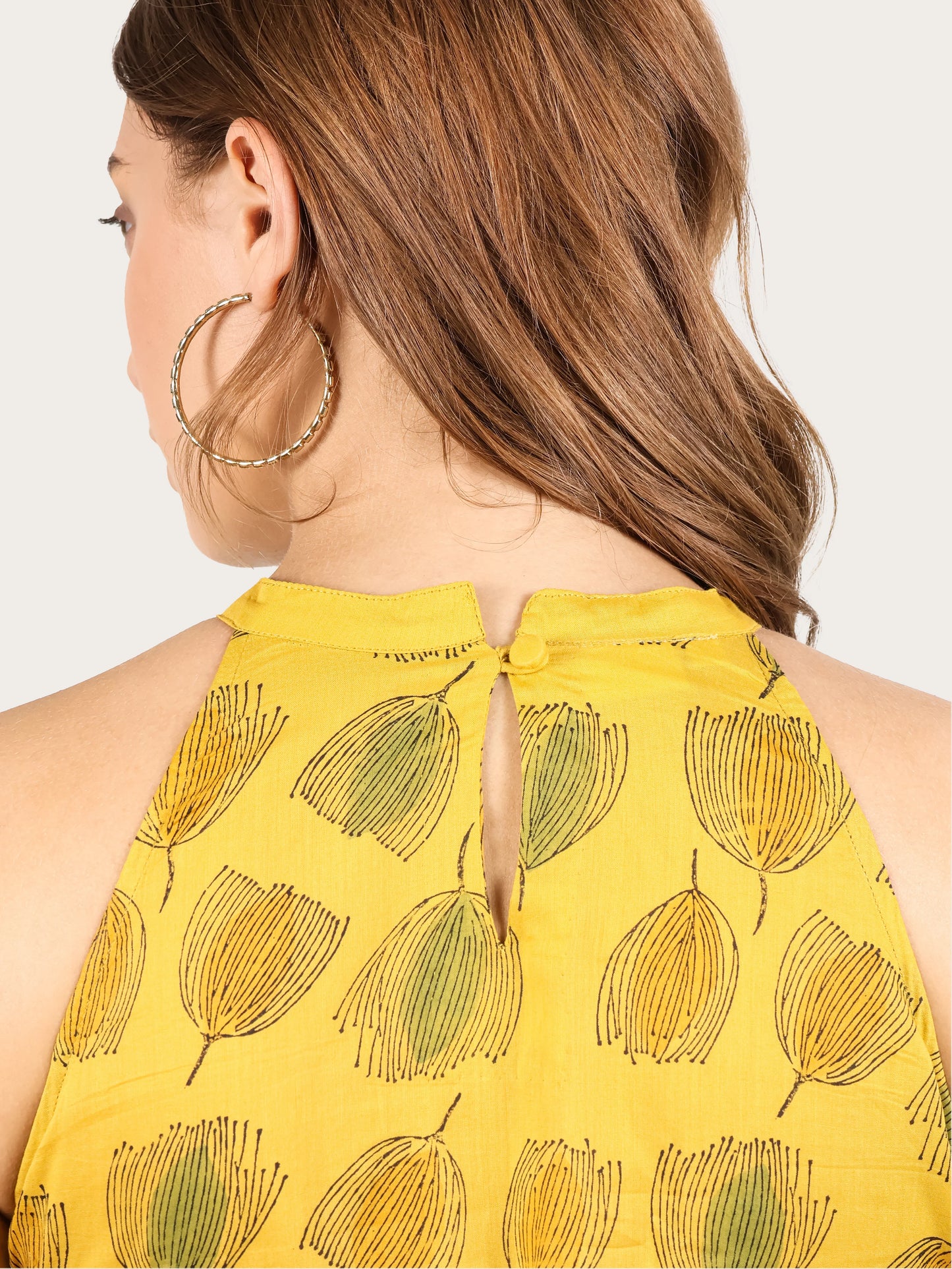 Meadow Bloom Cotton Halter Kurta- Yellow