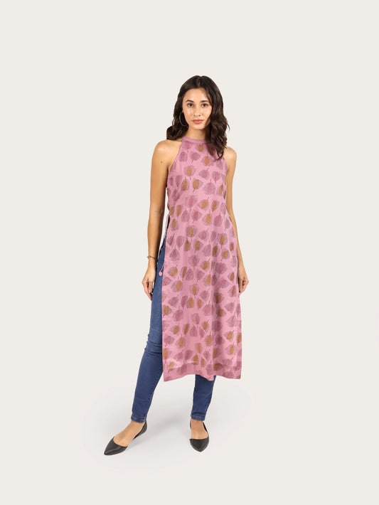 Meadow Bloom Cotton Halter Kurta- Rose Gold