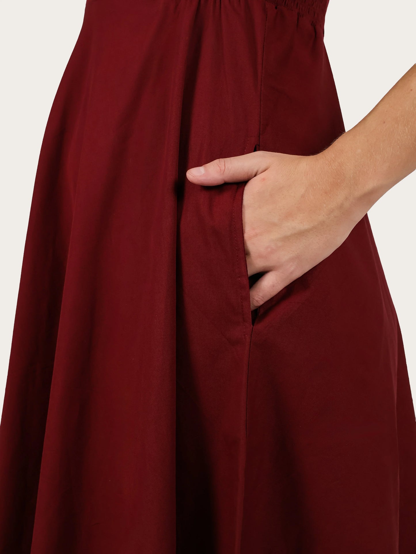 Serene Pleat Cotton Midi Dress – Wine